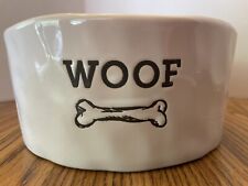 Woof Ceramic Dog Bowl - White 8 Inch Dog Dish - Large Ceramic Pet Dish