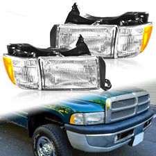 Fits 94-02 Dodge Ram 1500 2500 3500 Headlights Pair Halogen Head Lamp Clear Lens