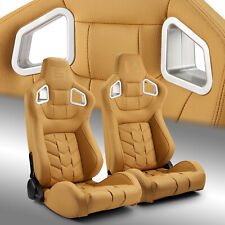 Beige Pvc Reclinable Pure Series Sport Racing Seats Pair Wslider Leftright