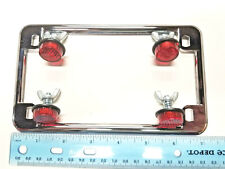 Chrome Motorcycle License Tag Plate Frame 4 Red Reflectors Harley