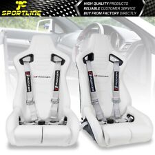 Bucket Racing Seat Universal Recline Dual Slider White Pu Cam-lock Belt X2