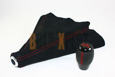 M10 X 1.5 Leather 6 Speed Shift Knob Red Stitching Black Suede Boot For Honda