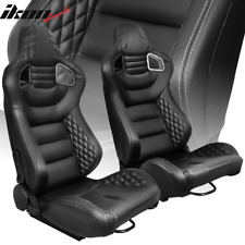 Universal Pair Reclinable Racing Seat Dual Slider Pu Carbon Leather Grey Stitch