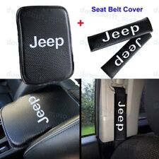 Carbon Fiber Car Center Armrest Cushion Mat Pad Seat Belt Cover Set For Jeep