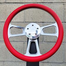 16 Inch Chrome Semi Truck Steering Wheel With Red Vinyl Grip - 5 Hole