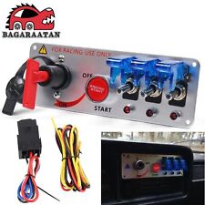 5in1 Silver Ignition Switch Panel Engine Start Red Led Push Button Toggle 12v