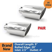 Pair Truck Exhaust Tip 2.5 Inlet 4 Outlet 9 Ol Stainless Steel Fits Bolt-on