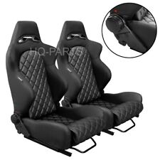 2 Tanaka All Black Pvc Leather Racing Seat Reclinable Diamond Stitch For Mustang