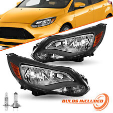 For 2012 2013 2014 Ford Focus Black Headlights Headlamps Assembly Pair W Bulbs