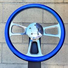 16 Inch Chrome Semi Truck Metallic Blue Steering Wheel Horn Big Rig