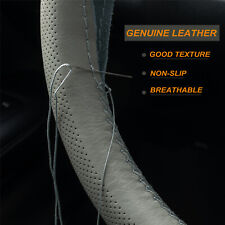 Genuine Leather Car Steering Wheel Cover Breathable Anti-slip W Needle Thread
