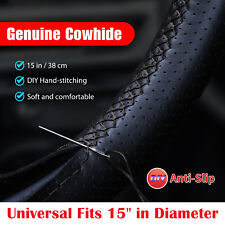 Genuine Leather Diy Car Steering Wheel Cover Anti-slip For 1538 Cm Black Us