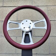 16 Inch Chrome Semi Truck Steering Wheel With Burgundy Vinyl Grip - 5 Hole