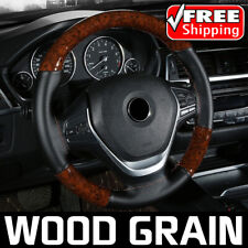 Leather Wood Grain Car Steering Wheel Cover W Needles Hand-stitching 15inch Us