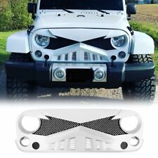 For 07-18 Jeep Wrangler Jk Jku Front Bumper Grill White Hawke Grille Wmesh Abs