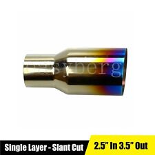 Blue Burnt Exhaust Single Slant Cut Tip Polished Stainless 2.5 In 3.5 Out