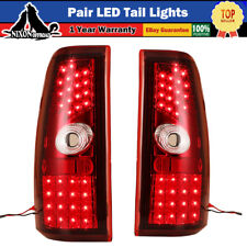 Led Tail Lights For 99-06 Chevy Silverado 99-03 Gmc Sierra Pair - Chrome Red Len