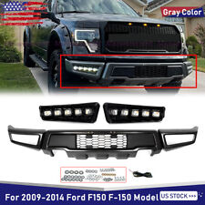 Fits 2009-2014 Ford F150 F-150 Raptor Style Front Bumper W Led Light Gray Steel