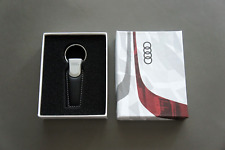 Nib Genuine Audi Classic Logo Silver Metal Black Leather Tag Keychain Key Ring