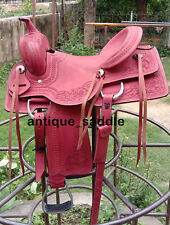 Western Havana Leather Hand Carved And Tooled Roper Ranch Saddle Size 12 - 18