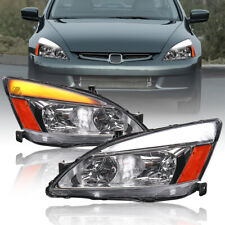 Pair Drl Led Headlights W Amber Reflector For 2003-2007 Honda Accord Leftright