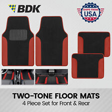Bdk Red Car Floor Mats Two-tone Vinyl 4 Pc Set Front Rear Fits Chevy Vehicles