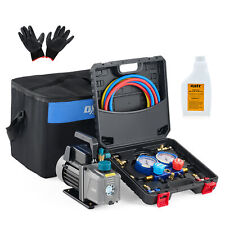 Omt Combo 3.5cfm 14hp Air Hvac Vacuum Pump Kit Ac Manifold Gauge Set W Case