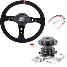 14350mm Racing Suede Leather Steering Wheel With Horn Buttonquick Release Kit
