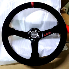 14inch Spc Suede Leather Deep Dish Sport Steering Wheel Fit Momo Hub Red Stitch