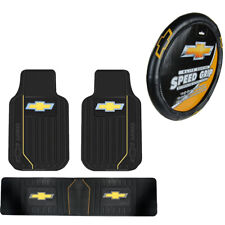 New 4pcs Chevy Elite Style Car Truck Front Rear Floor Mats Steering Wheel Cover