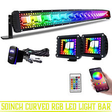 50 Curved Rgb Led Light Bar Combo 4 Pods For Jeep Cherokee Xj Front Roof Kit