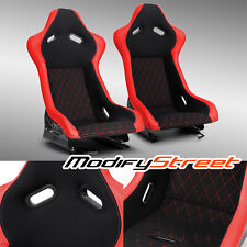 Universal Main Blackred Side Pvc Sport Reclinable Racing Seats Pair Leftright
