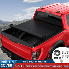 5.5ft Roll Up Tonneau Cover For 2000-2004 Dodge Dakota Truck Bed W Led Lamps