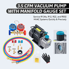 Ac Vacuum Pump W Gauge Set For R134a R12 R22 R502 Recharging Evacuation 3.5cfm