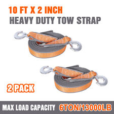 2 Pack 6 Tons Car Tow Cable Towing Strap Rope With 2 Hooks Emergency Heavy Duty