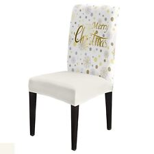 Stretch Dining Chair Covers Merry Christmas Snowflake Polka Dot Gold White R...