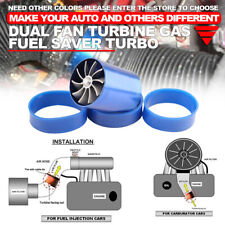 Blue Supercharger Power Air Intake Turbonator Dual Fan Turbine Gas Fuel Saver