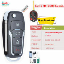 Upgraded Flip Key Remote For 2012-2018 Ford Focus Chip Keyless Entry Alarm Fob