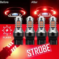 4pc 7443 7440 Led Red Strobe Flash Blinking Brake Stop Tail Parking Light Bulb L