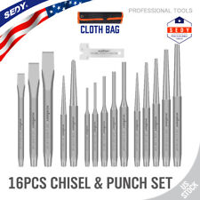 16pc Industrial Mechanics Punch Chisel Set Pin Tapered Center Cold Roll Pouch