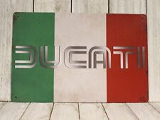 Ducati Motorcycles Tin Sign Metal Poster Italian Flag Logo Rustic Look 97