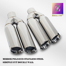 Quad 4in Outlets Double Wall Sideway Dual Chrome Exhaust Tip For Truck 3in Inlet