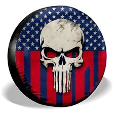 Genany Skull American Flag Patriotic Vintage 16 Inch Pvc Leathr Spare Tire Cover