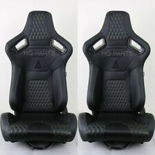 2 Tanaka Premium Black Carbon Pvc Leather Racing Seat Green Stitch For Mustang