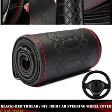 38cm Universal Genuine Leather Diy Car Steering Wheel Cover Black Red Thread