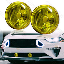 Universal Chrome Housing Yellow Lens 4 Round Fog Driving Bumper Lights Lamp Kit