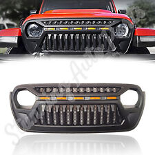 Front Mesh Grille With Amber Running Lights For 2018-2022 Jeep Wrangler Jl Jlu