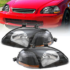 Black Housing Clear Len Headlights Wclear Reflector For 96-98 Honda Civic Lhrh