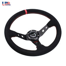 Racing Car Universal Suede Leather Steering Wheel 345mm Stitch Deep Dish Sport
