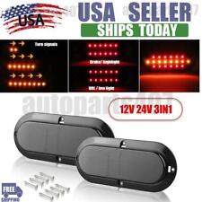 2x Oval Stop Led Turn Tail Brake Lights Amber Red Flowing Drl Trailer Truck Rv